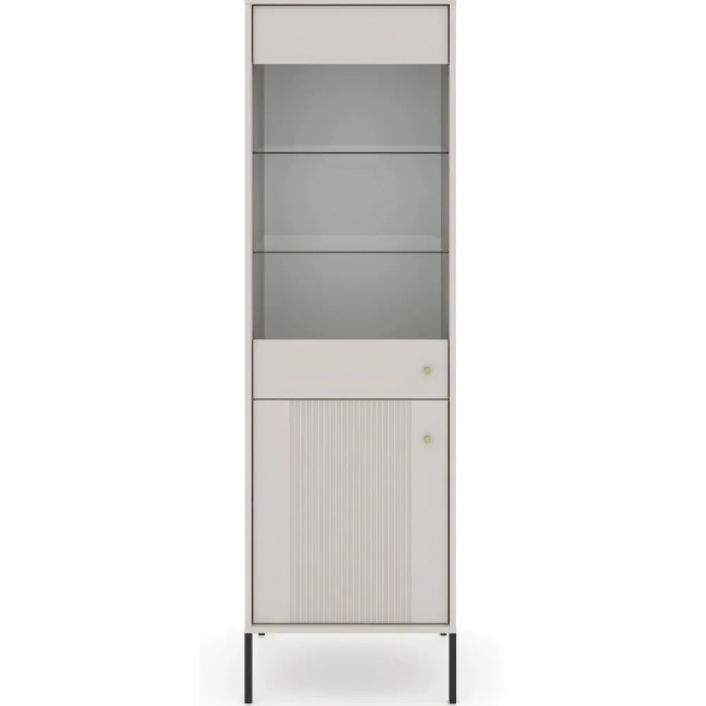 Witryny>MEBEL ELITE Witryna na książki do salonu 54 cm przeszklona ryflowana SORELLO kaszmir