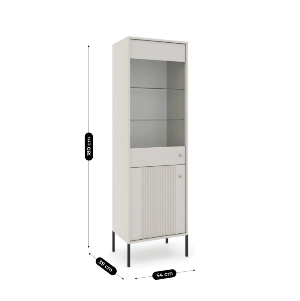 Witryny>MEBEL ELITE Witryna na książki do salonu 54 cm przeszklona ryflowana SORELLO kaszmir