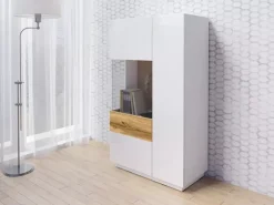 Komody></noscript>Helvetia Witryna niska 80 cm lewostronna KOBE biały połysk