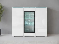 Witryny>BRATEX Witryna salonowa na książki lub alkohol 120 cm z oświetleniem VEXA biały połysk