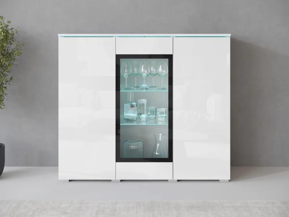 Witryny>BRATEX Witryna salonowa na książki lub alkohol 120 cm z oświetleniem VEXA biały połysk