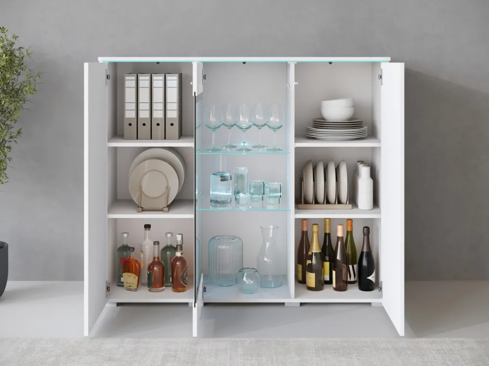 Witryny>BRATEX Witryna salonowa na książki lub alkohol 120 cm z oświetleniem VEXA biały połysk