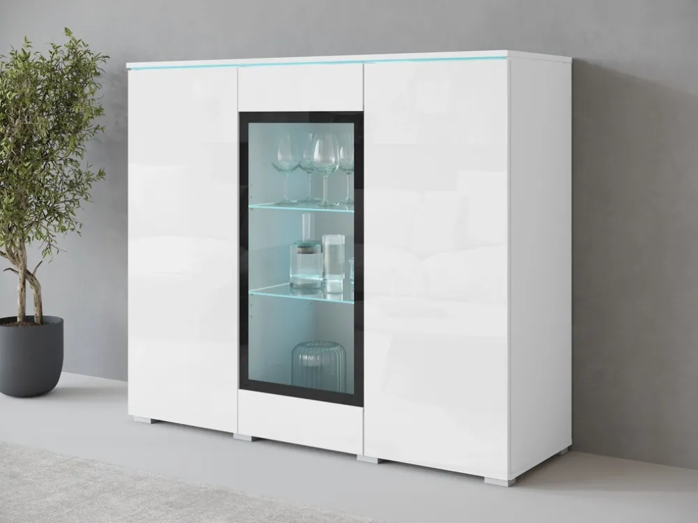 Witryny>BRATEX Witryna salonowa na książki lub alkohol 120 cm z oświetleniem VEXA biały połysk