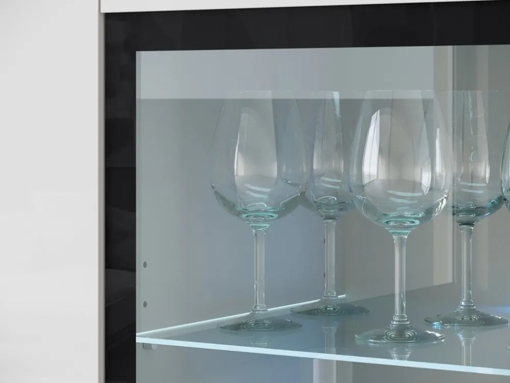 Witryny>BRATEX Witryna salonowa na książki lub alkohol 120 cm z oświetleniem VEXA biały połysk