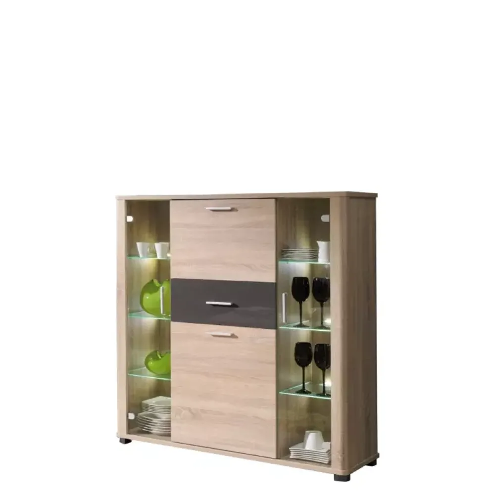 Zestawy Mebli Do Salonu|Witryny>JUREK Witryna szklana barek do salonu dąb sonoma 127 cm FULL