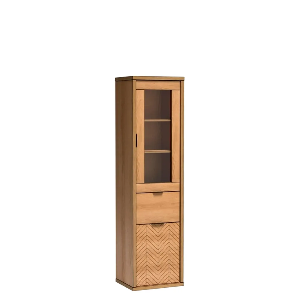 Witryny>JARSTOL Witryna szklana do salonu FONETTI dąb karmel