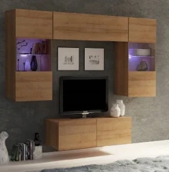 Zestawy Mebli Młodzieżowych|Witryny>GiB Meble Witryna wisząca do salonu MODERN dąb złoty