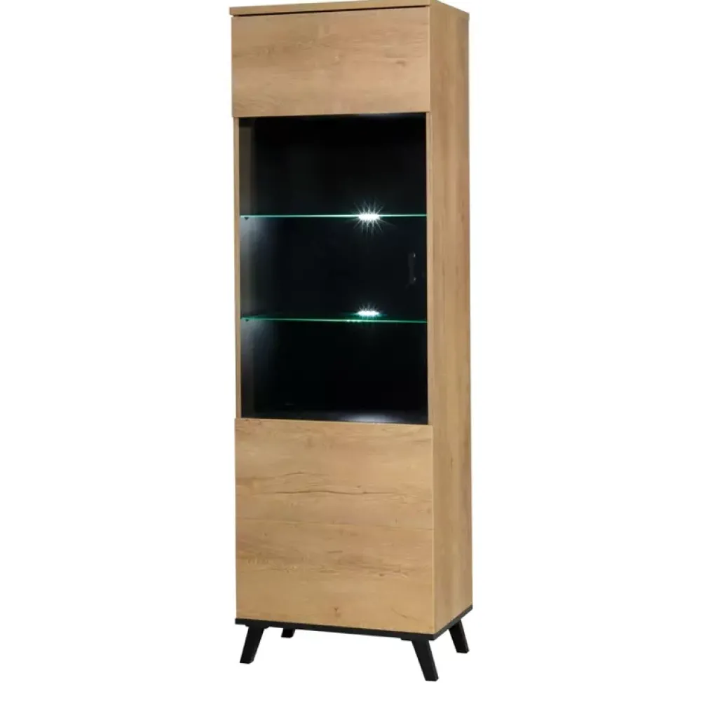 Zestawy Mebli Do Salonu|Witryny>JUREK Witryna z półkami dąb lefkas jasny 61 cm JOHNY