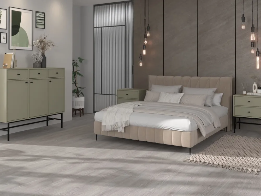 Komody>Lempert Wąska komoda do salonu dwudrzwiowa z półkami 100 cm TOKEN eukaliptus