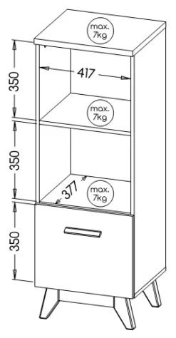 Regały Na Książki></noscript>DOLMAR Wąski regał z szafką 45 cm SILVA
