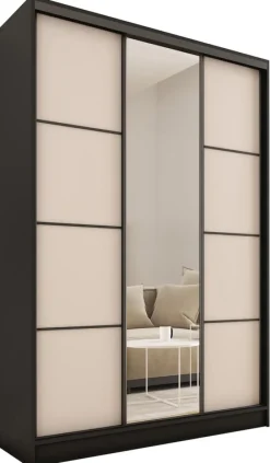 Zestawy Mebli Do Przedpokoju|Szafy Trzydrzwiowe>BROMARKT Wysoka beżowa szafa przesuwna z lustrem 150 cm LOFT MAX