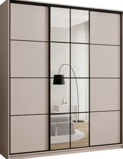 Zestawy Mebli Do Przedpokoju|Szafy Trzydrzwiowe>BROMARKT Wysoka beżowa trzydrzwiowa szafa przesuwna 200 cm EDGE MAX beż piaskowy
