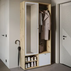 Garderoby></noscript>BRATEX Wysoka garderoba do przedpokoju 90 cm DORANO dąb artisan/biały