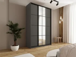 Zestawy Mebli Do Przedpokoju|Szafy Trzydrzwiowe></noscript>BROMARKT Wysoka owa szafa przesuwna z lustrem 150 cm EDGE MAX grafit