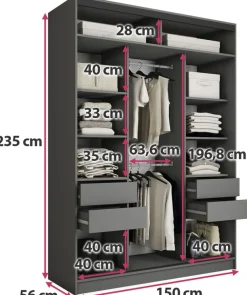 Zestawy Mebli Do Przedpokoju|Szafy Trzydrzwiowe></noscript>BROMARKT Wysoka owa szafa przesuwna z lustrem 150 cm EDGE MAX grafit