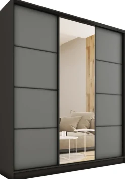 Zestawy Mebli Do Przedpokoju|Szafy Trzydrzwiowe>BROMARKT Wysoka grafitowa szafa przesuwna z lustrem 180 cm LOFT MAX