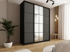 Zestawy Mebli Do Przedpokoju|Szafy Trzydrzwiowe></noscript>BROMARKT Wysoka grafitowa szafa przesuwna z lustrem 200 cm EDGE MAX