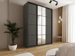 Zestawy Mebli Do Przedpokoju|Szafy Trzydrzwiowe></noscript>BROMARKT Wysoka owa szafa przesuwna 200 cm z lustrem EDGE MAX grafit