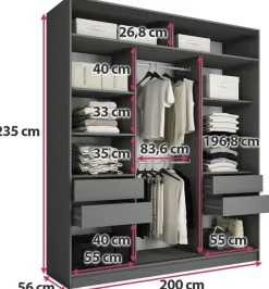 Zestawy Mebli Do Przedpokoju|Szafy Trzydrzwiowe></noscript>BROMARKT Wysoka owa szafa przesuwna 200 cm z lustrem EDGE MAX grafit