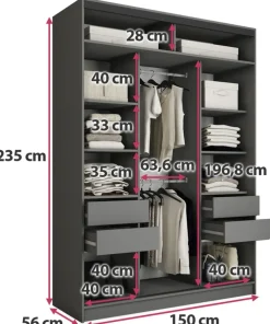 Zestawy Mebli Do Przedpokoju|Szafy Trzydrzwiowe></noscript>BROMARKT Wysoka grafitowa szafa przesuwna z lustrem 150 cm LOFT MAX