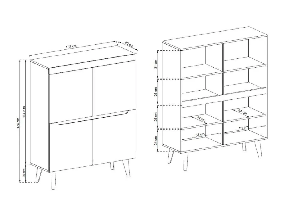 Komody>PIASKI Wysoka komoda do salonu RENI dąb artisan