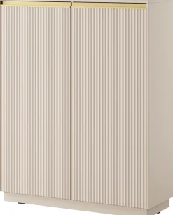 Zestawy Mebli Do Salonu|Komody>PIASKI Wysoka komoda do salonu z ryflowanymi frontami 103 cm RAVO beż piaskowy