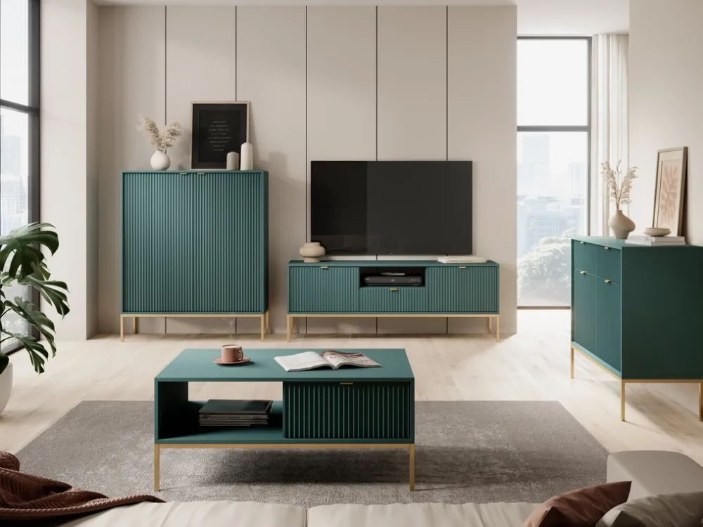 Komody>PIASKI Wysoka komoda dwudrzwiowa z półkami 104 cm AVANTI półki labrador