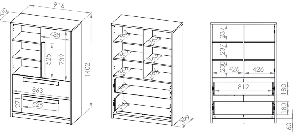 Zestawy Mebli Młodzieżowych|Komody>ML Meble Wysoka komoda z szufladami do pokoju młodzieżowego DROP