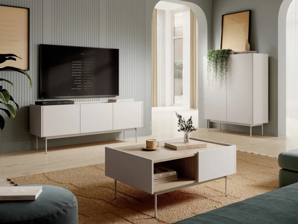 Komody>PIASKI Wysoka nowoczesna komoda dwudrzwiowa 97 cm CRYSTAL kaszmir