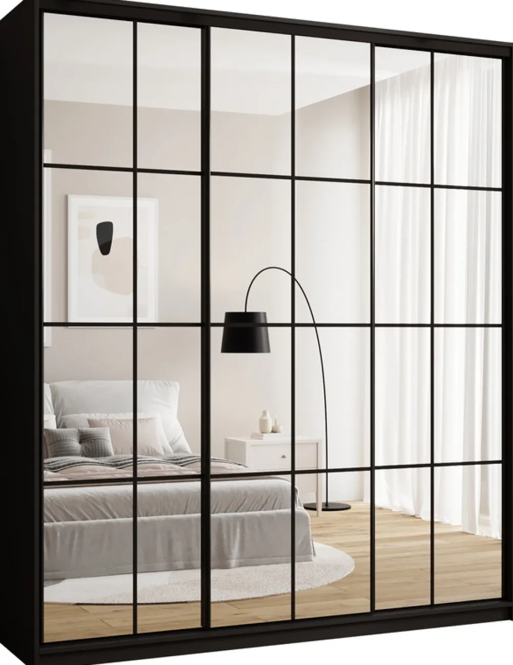 Zestawy Mebli Do Przedpokoju|Szafy Trzydrzwiowe>BROMARKT Wysoka nowoczesna szafa przesuwna z lustrem 200 cm OPTICA MAX