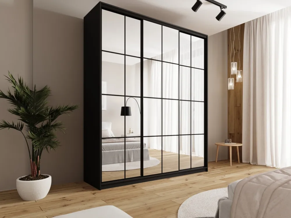 Zestawy Mebli Do Przedpokoju|Szafy Trzydrzwiowe>BROMARKT Wysoka nowoczesna szafa przesuwna z lustrem 200 cm OPTICA MAX