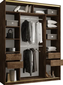 Szafy Trzydrzwiowe|Szafy Przesuwne>BROMARKT Wysoka szafa do sypialni 180 cm GOLD NEW MAX glamour dąb lefkas