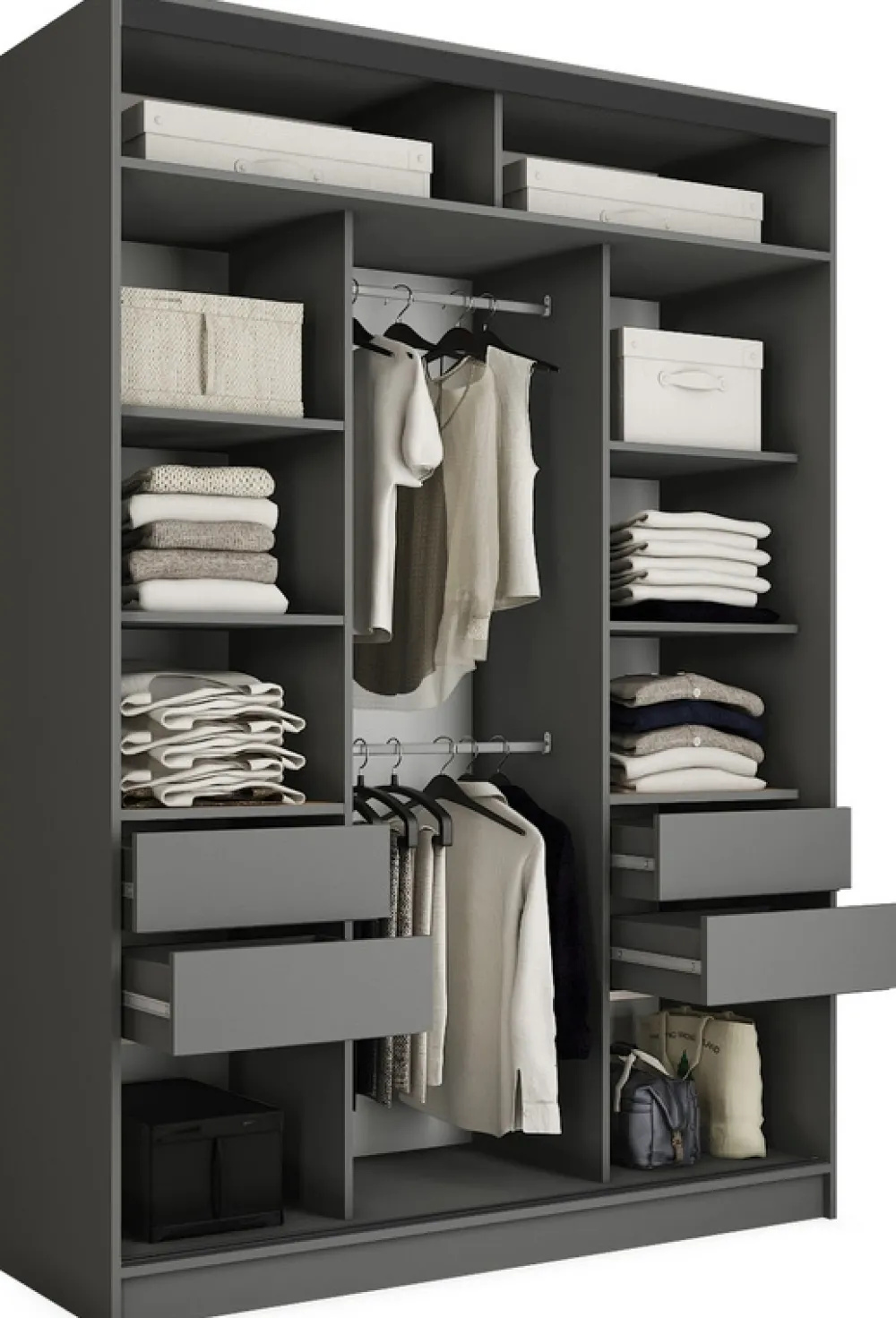 Zestawy Mebli Do Przedpokoju|Szafy Trzydrzwiowe>BROMARKT Wysoka szafa przesuwna 150 cm z lustrem i drążkami EDGE MAX