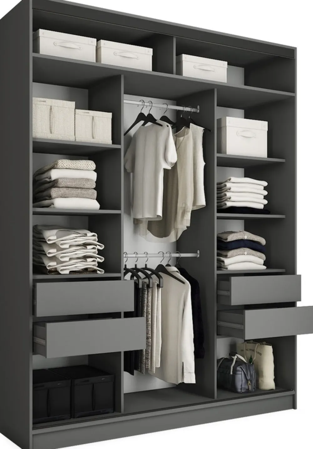 Zestawy Mebli Do Przedpokoju|Szafy Trzydrzwiowe>BROMARKT Wysoka szafa przesuwna 180 cm z półkami i drążkami EDGE MAX