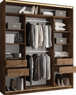 Szafy Trzydrzwiowe|Szafy Przesuwne>BROMARKT Wysoka szafa przesuwna 200 cm GOLD NEW MAX lefkas dąb lefkas