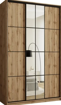 Zestawy Mebli Do Przedpokoju|Szafy Trzydrzwiowe>BROMARKT Wysoka szafa przesuwna 150 cm z lustrem i drążkami EDGE MAX dąb wotan