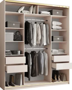 Zestawy Mebli Do Przedpokoju|Szafy Trzydrzwiowe>BROMARKT Wysoka szafa przesuwna 200 cm GOLD NEW MAX beż piaskowy