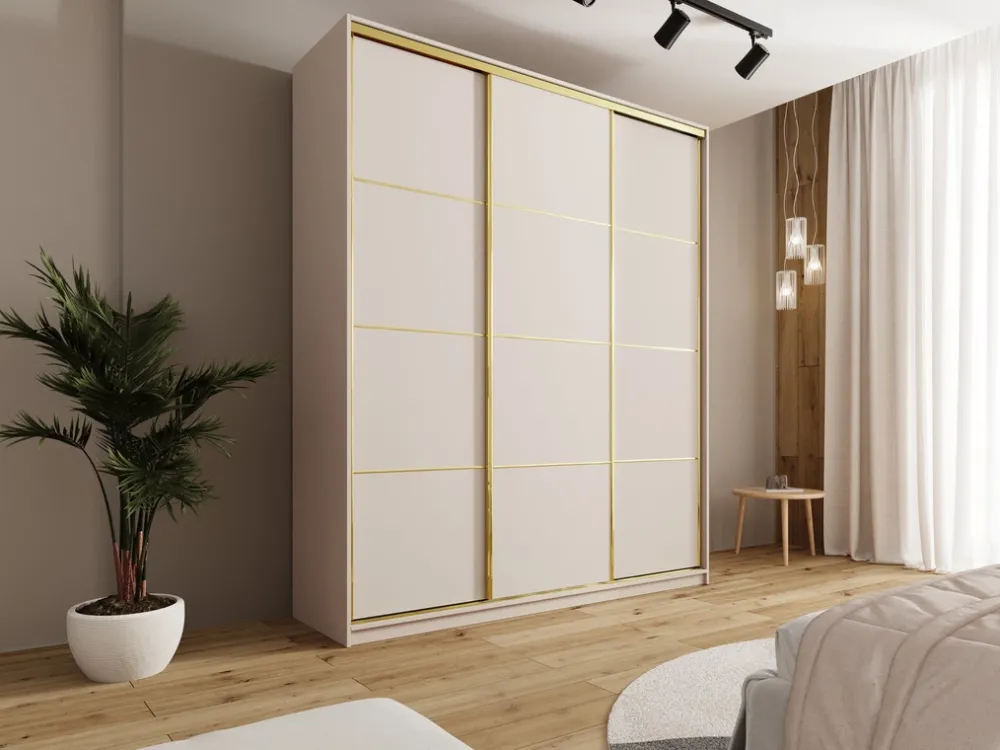 Zestawy Mebli Do Przedpokoju|Szafy Trzydrzwiowe>BROMARKT Wysoka szafa przesuwna 200 cm GOLD NEW MAX beż piaskowy