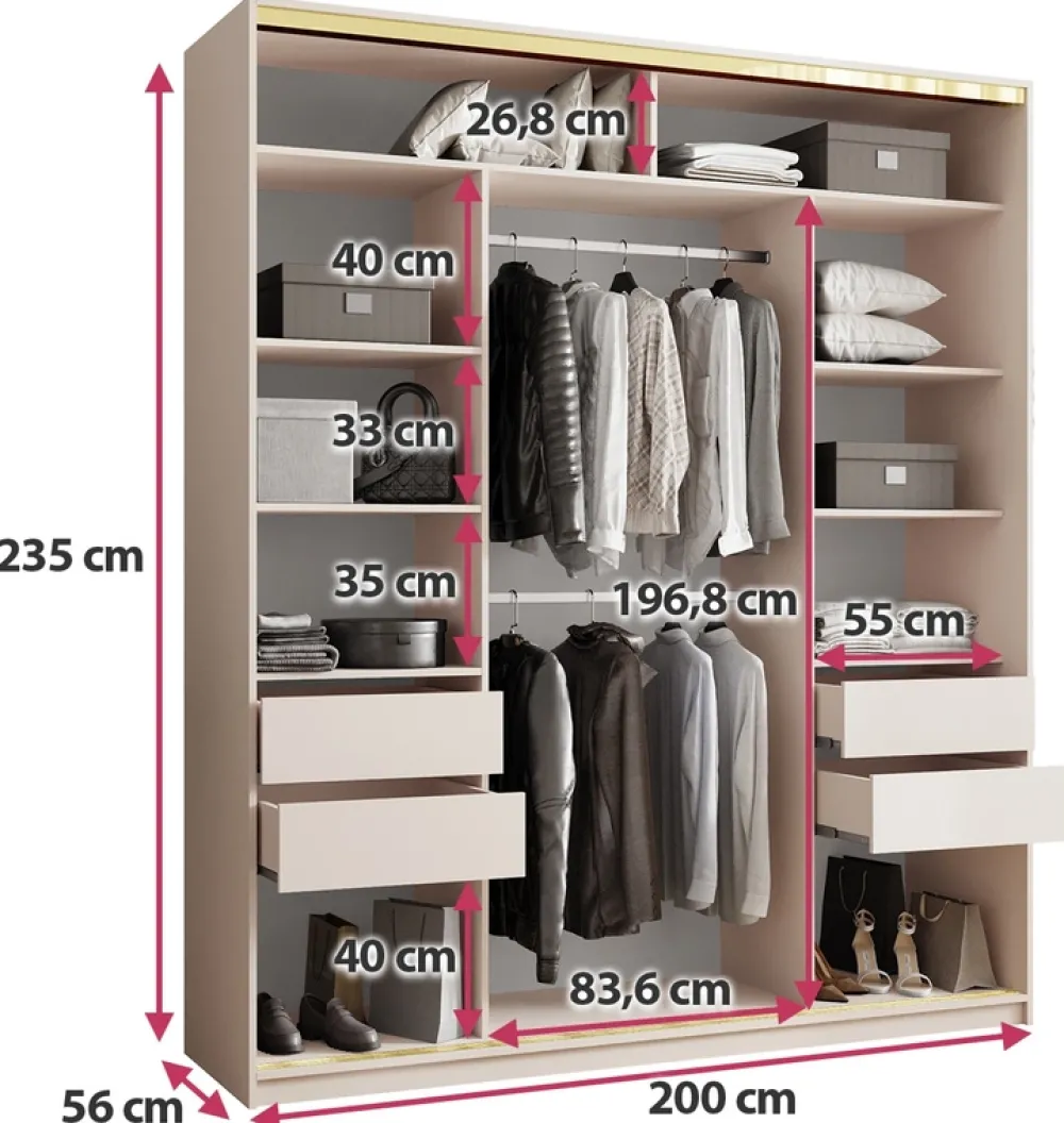 Zestawy Mebli Do Przedpokoju|Szafy Trzydrzwiowe>BROMARKT Wysoka szafa przesuwna 200 cm GOLD NEW MAX beż piaskowy