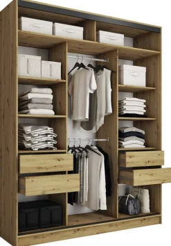 Szafy Trzydrzwiowe|Szafy Do Przedpokoju>BROMARKT Wysoka szafa przesuwna z lustrem 180 cm LOFT MAX dąb artisan