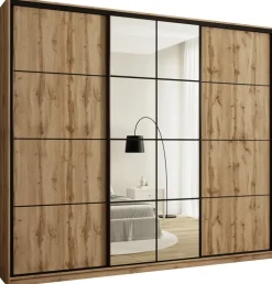 Szafy Trzydrzwiowe|Szafy Do Przedpokoju>BROMARKT Wysoka szafa przesuwna z lustrem 280 cm EDGE MAX dąb wotan