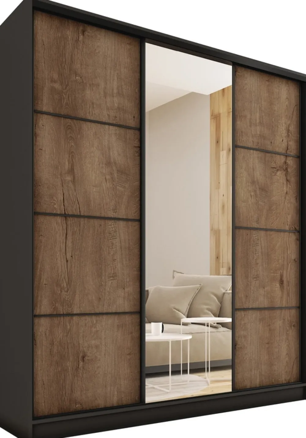 Zestawy Mebli Do Przedpokoju|Szafy Trzydrzwiowe>BROMARKT Wysoka szafa przesuwna z lustrem do sypialni 180 cm LOFT MAX