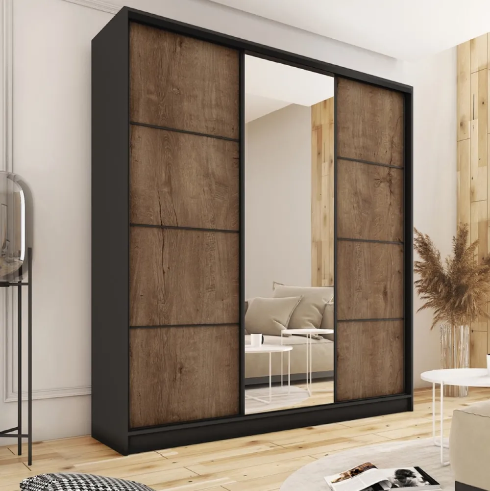 Zestawy Mebli Do Przedpokoju|Szafy Trzydrzwiowe>BROMARKT Wysoka szafa przesuwna z lustrem do sypialni 180 cm LOFT MAX