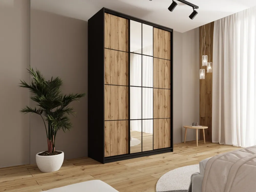 Szafy Trzydrzwiowe|Szafy Do Przedpokoju>BROMARKT Wysoka szafa przesuwna z lustrem 150 cm do sypialni EDGE MAX