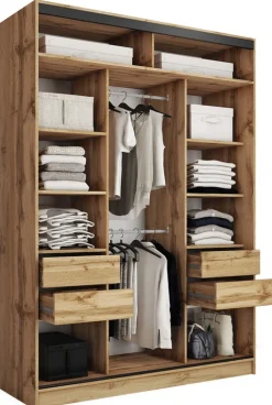 Zestawy Mebli Do Przedpokoju|Szafy Trzydrzwiowe>BROMARKT Wysoka szafa przesuwna z lustrem 150 cm LOFT MAX dąb wotan