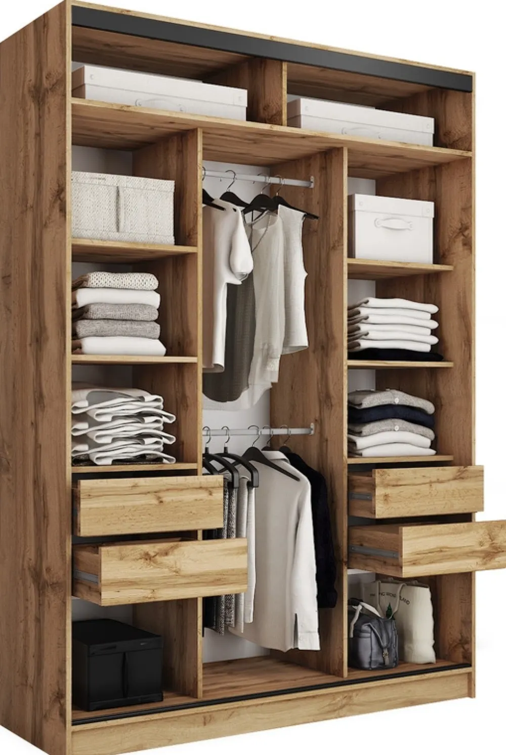 Zestawy Mebli Do Przedpokoju|Szafy Trzydrzwiowe>BROMARKT Wysoka szafa przesuwna z lustrem 150 cm LOFT MAX dąb wotan