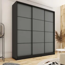 Szafy Trzydrzwiowe|Szafy Do Przedpokoju></noscript>BROMARKT Wysoka trzydrzwiowa szafa przesuwna 150 cm LOFT MAX grafit