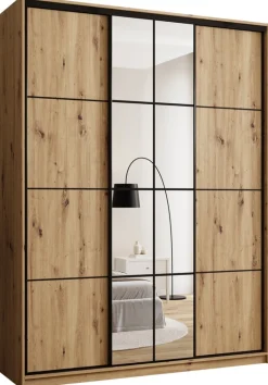 Zestawy Mebli Do Przedpokoju|Szafy Trzydrzwiowe>BROMARKT Wysoka trzydrzwiowa szafa przesuwna 180 cm z półkami EDGE MAX dąb artisan