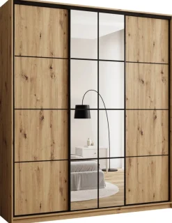 Szafy Trzydrzwiowe|Szafy Do Przedpokoju>BROMARKT Wysoka trzydrzwiowa szafa przesuwna 200 cm z półkami EDGE MAX dąb artisan