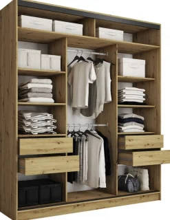 Szafy Trzydrzwiowe|Szafy Do Przedpokoju>BROMARKT Wysoka trzydrzwiowa szafa przesuwna 200 cm z półkami EDGE MAX dąb artisan